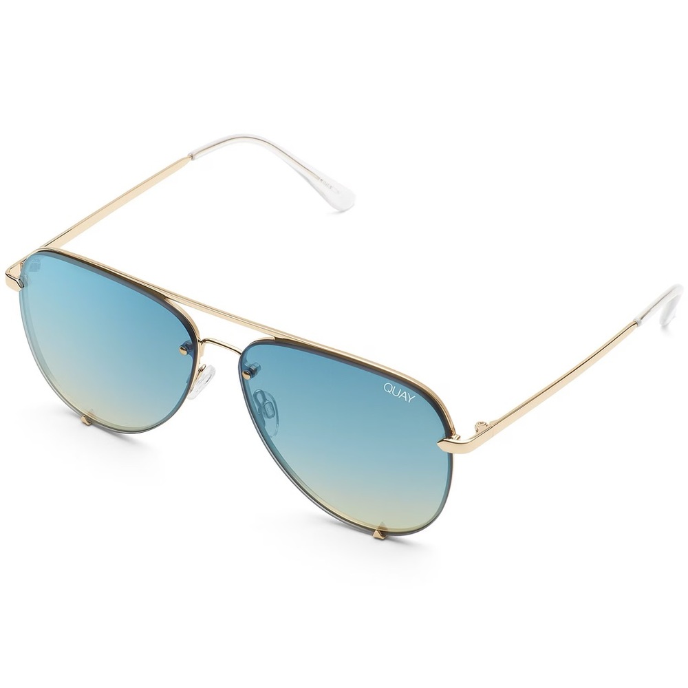 Quay Australia X Desi Perkins High Key Mini Blue Frameless Aviator Sunglasses - Picture 4 of 7